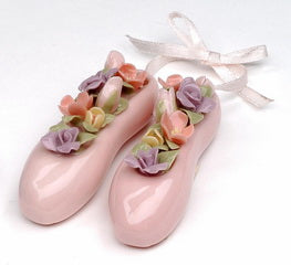 Porcelain Pink Ballet Slippers with Pastel Flowers - Nutcracker Ballet Gifts