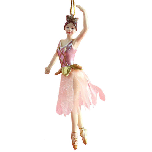 Rose Gold Ballerina with Fabric Tutu Resin Ornament 4 inch - Nutcracker Ballet Gifts