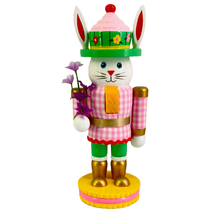 Chubby Bunny Nutcracker – 8‑Inch Plaid & Garden Hat Spring Décor & Gift Piece-Nutcracker Ballet Gifts