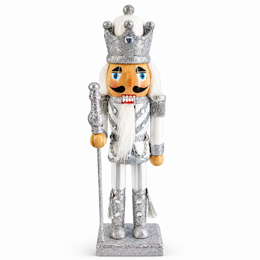 King Nutcracker Figure, Silver and Ivory, 10 Inch-Nutcracker Ballet Gifts