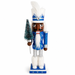 African American Snow Fantasy king nutcracker figure in blue glitter and silver, holding a bottle brush tree