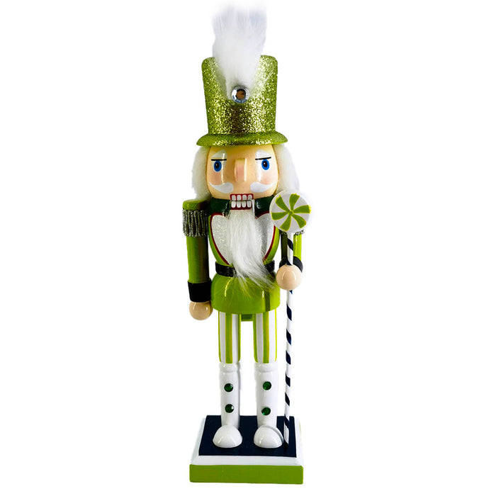 Trendy Chartreuse Soldier Nutcracker – 10‑Inch Candy Cane Staff Décor & Gift Piece-Nutcracker Ballet Gifts