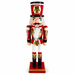 Holly nutcracker in red and gold, with holly detail on hat and jacket