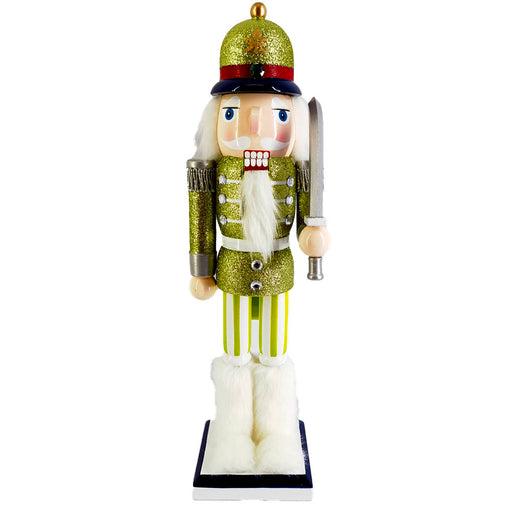 Slim Chartreuse Soldier Nutcracker – 14″ Holiday Statement Décor with Fur Boots & Glitter Finish-Nutcracker Ballet Gifts