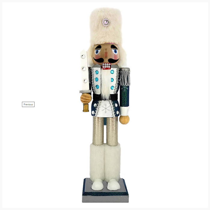 Snow Fantasy Soldier Nutcracker White and Blue Fur Hat 15 inch