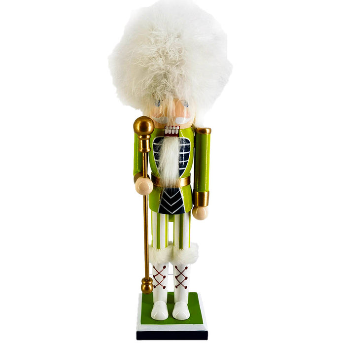 Fashion Soldier Nutcracker – 15″ Chartreuse Holiday Decor with Faux Fur Hat & Gold Staff-Nutcracker Ballet Gifts