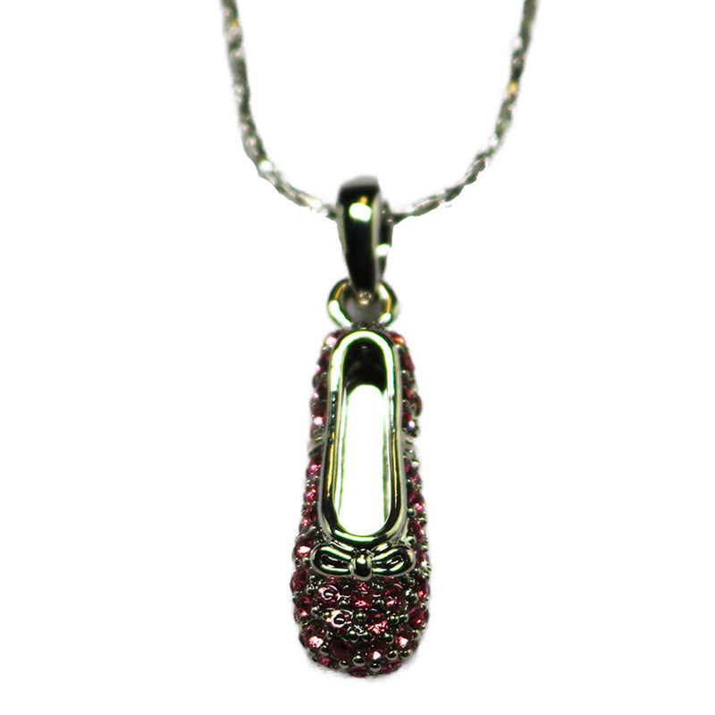 Silver Ballet Slipper Pendant with Pink Rhinestones Necklace-Nutcracker Ballet Gifts