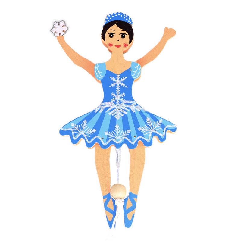 Snowflake Dancer Pull Puppet Ornament Brown Hair 6 inch-Nutcracker Ballet Gifts