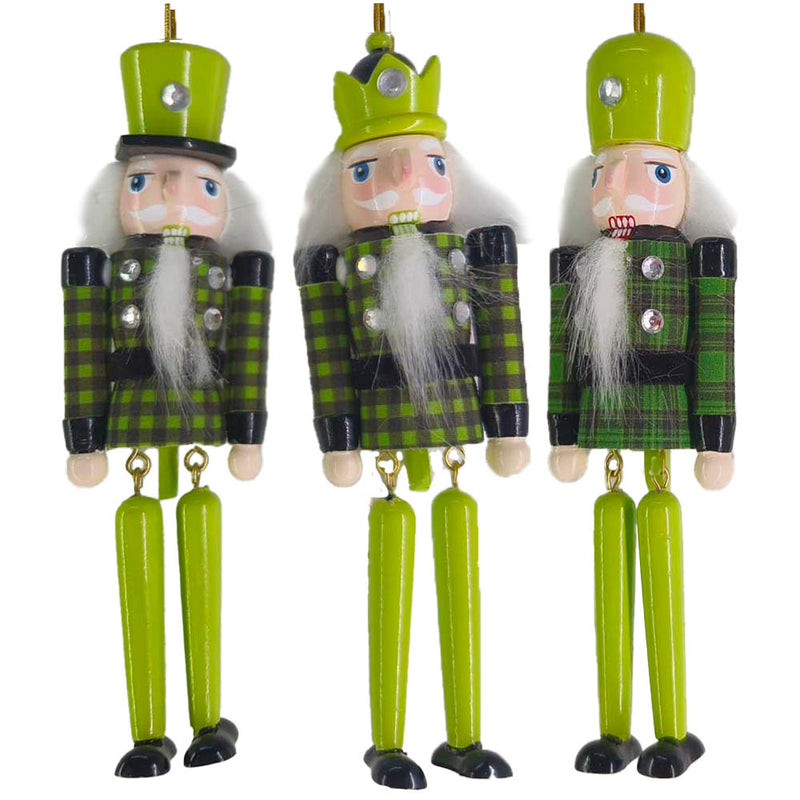 Darling Dangling Nutcracker Ornament Set – 3-Pack | Green & Black Plaid, 6″ Each-Nutcracker Ballet Gifts