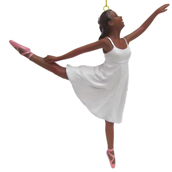 African American Romantic Ballerina Ornament in White-Nutcracker Ballet Gifts