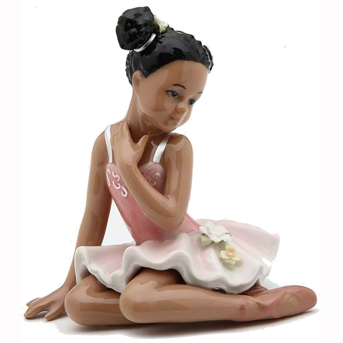Porcelain African American Ballerina Figurine Sitting with Pink Dress - Nutcracker Ballet Gifts