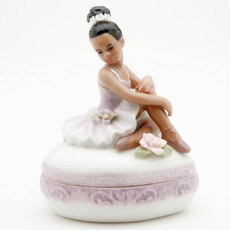 Porcelain African American Ballerina with Purple Dress Trinket Box - Nutcracker Ballet Gifts