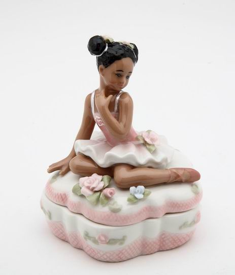 Porcelain African American Ballerina with Pink Dress Trinket Box - Nutcracker Ballet Gifts