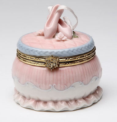 Porcelain Round Trinket Box with Pink Ballet Slippers - Nutcracker Ballet Gifts