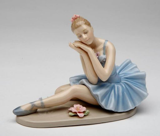 Porcelain Ballerina Dreaming in Blue Dress Figurine - Nutcracker Ballet Gifts