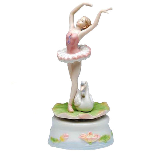 Porcelain Turning Ballerina with Swan Music Box and Plays Swan Lake - Nutcracker Ballet Gifts