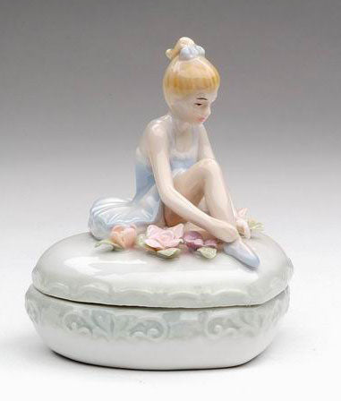 Porcelain Beautiful Ballerina on Heart Shaped Trinket Box - Nutcracker Ballet Gifts