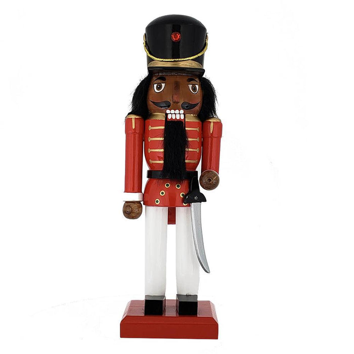 African American Soldier Nutcracker Red White Black Hat 10 inch - Nutcracker Ballet Gifts