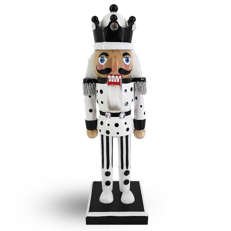 King Nutcracker White Black Polka Dots and Black Crown 10 inch - Nutcracker Ballet Gifts