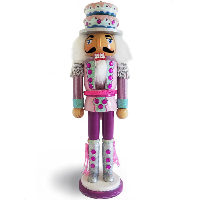 Candy Cane Nutcracker Pink and Teal with Cake Hat 12 inch-Nutcracker Ballet Gifts