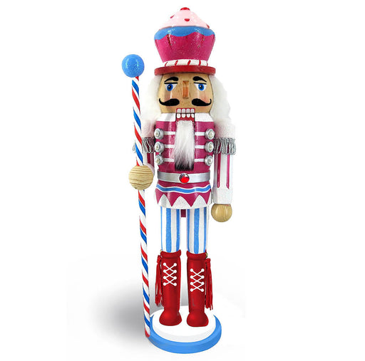 Candy Cane Nutcracker Pink and Teal with Cupcake Hat 12 inch-Nutcracker Ballet Gifts