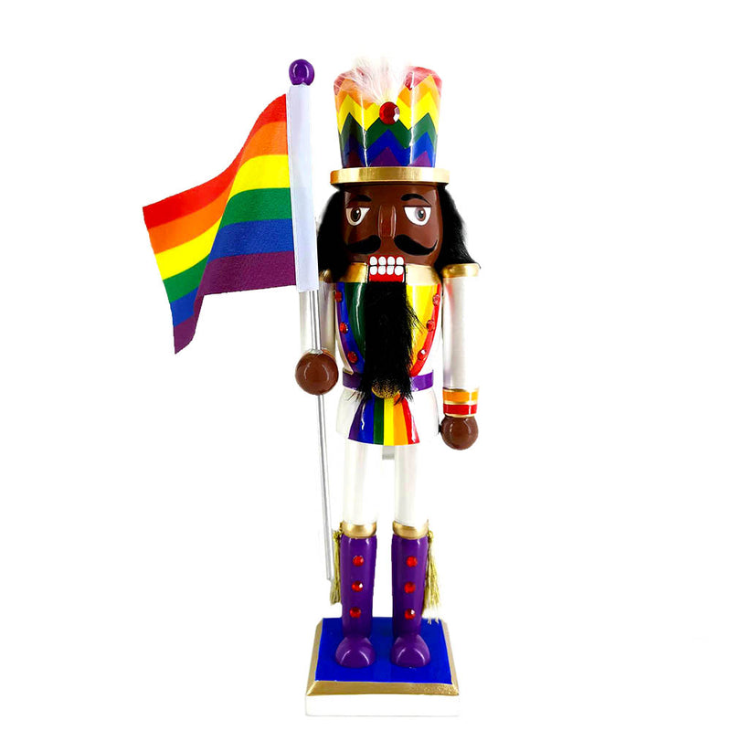 Soldier African American Pride Nutcracker with Rainbow Pride Flag 12 inch-Nutcracker Ballet Gifts