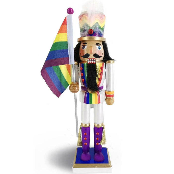 Soldier Pride Nutcracker with Rainbow Pride Flag 12 inch-Nutcracker Ballet Gifts