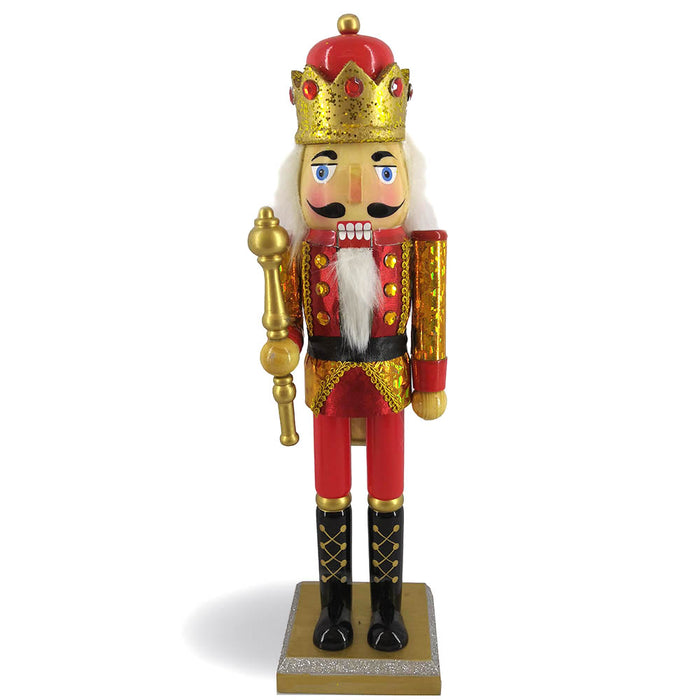 King Nutcracker in Red and Gold Hologram with Crown 14 Inch-Nutcracker Ballet Gifts