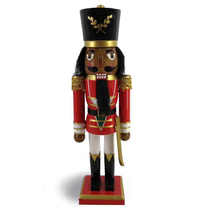 African American Soldier Nutcracker Red Gold Trim and Sword 15 inch-Nutcracker Ballet Gifts