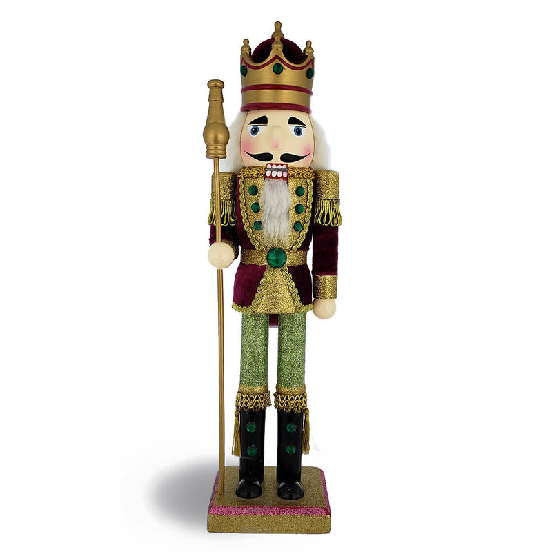 King Nutcracker with Maroon Velvet Jacket and Scepter 15 inch-Nutcracker Ballet Gifts