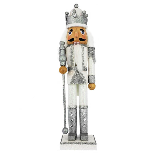 King Nutcracker Silver and White Glitter and Crown 15 inch - Nutcracker Ballet Gifts
