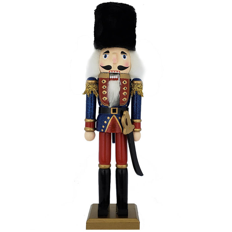 Traditional Soldier Nutcracker Blue Red and Black Fur Hat 15 inch - Nutcracker Ballet Gifts