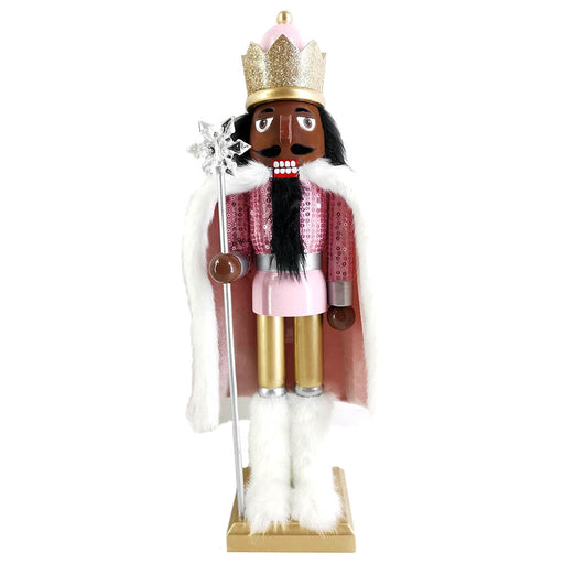 African American King Nutcracker with Pink Sequins, Cape and Fur Boots 15 inch-Nutcracker Ballet Gifts