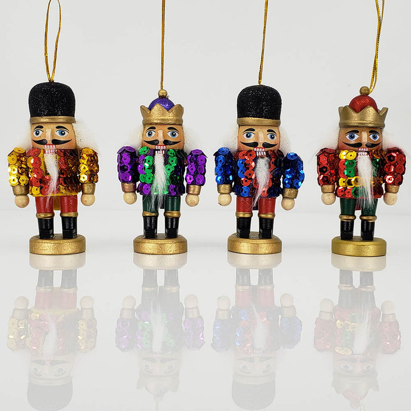 Stubby Sequin Nutcracker Ornament Set of 4 in 4 inch - Nutcracker Ballet Gifts