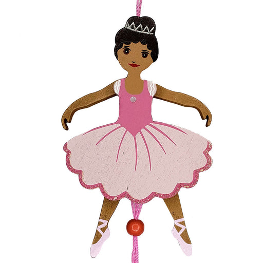 African American Ballerina Pull Puppet Ornament 6 inch - Nutcracker Ballet Gifts
