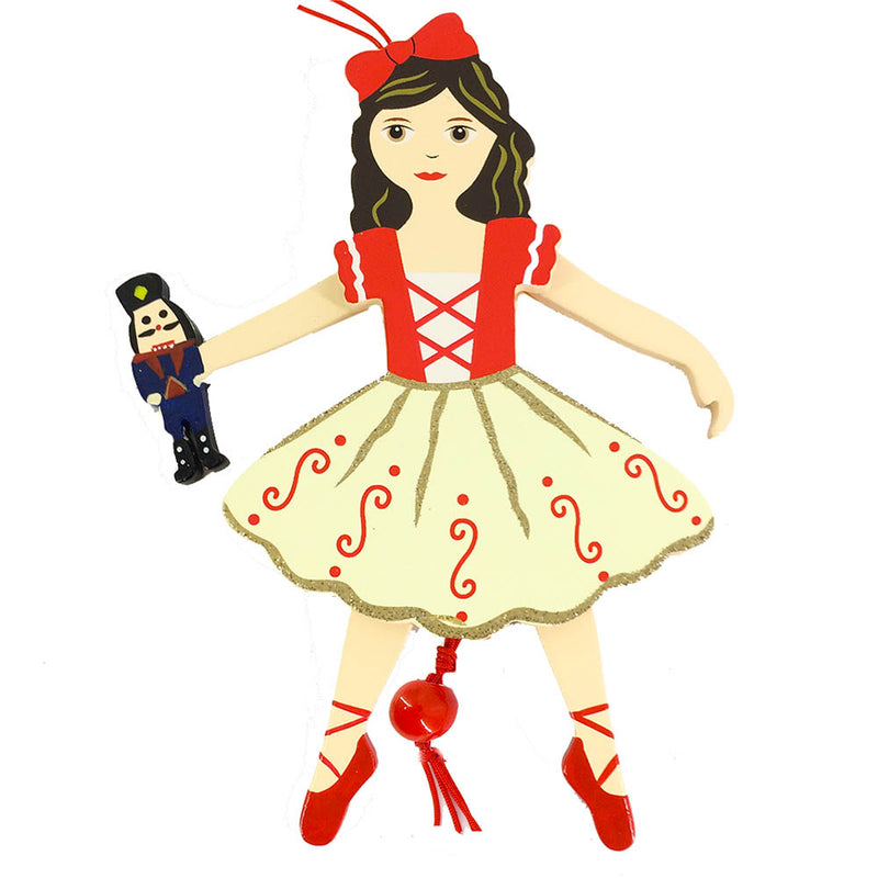 Clara Pull Puppet Ornament Brown Hair 6 inch - Nutcracker Ballet Gifts