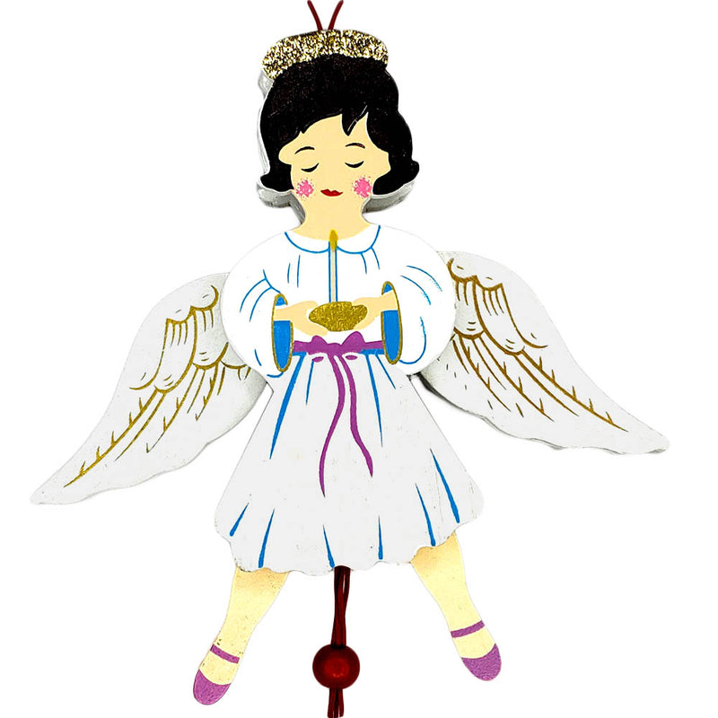 Angel Land of Sweets Pull Puppet Ornament Brown Hair 5 and a half inch-Nutcracker Ballet Gifts