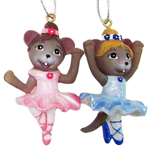 Ballerina Mouse Ornaments Set of 2 2 inch - Nutcracker Ballet Gifts
