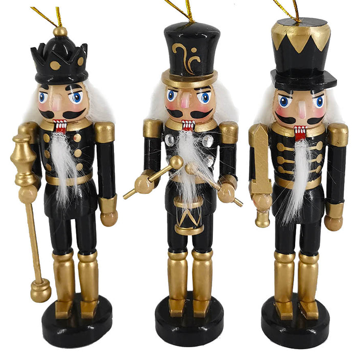 Black and Gold Nutcracker Ornaments set of 3 in 6 inch - Nutcracker Ballet Gifts