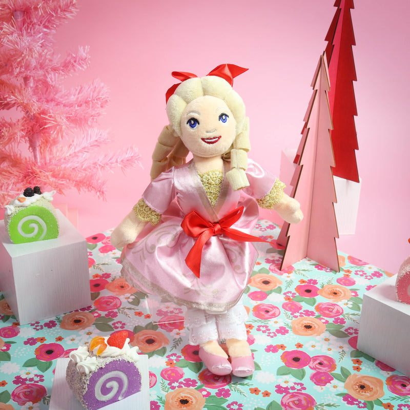Clara Plush Doll in Soft Pink Satin Dress and Red Bow 14 inch - Nutcracker Ballet Gifts