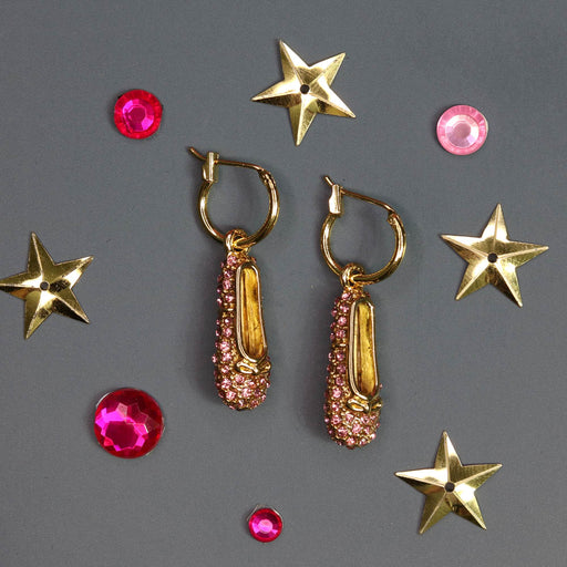 Gold Ballet Slippers and Pink Rhinestone Earrings - Nutcracker Ballet Gifts