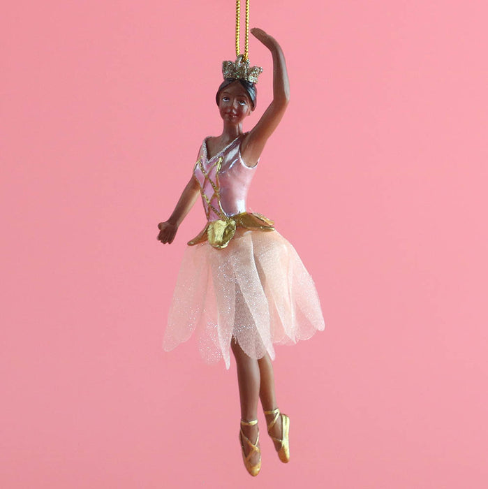 African American Rose Gold Ballerina with Tutu Ornament 4 inch - Nutcracker Ballet Gifts