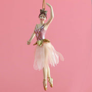 Rose Gold Ballerina with Fabric Tutu Resin Ornament 4 inch - Nutcracker Ballet Gifts