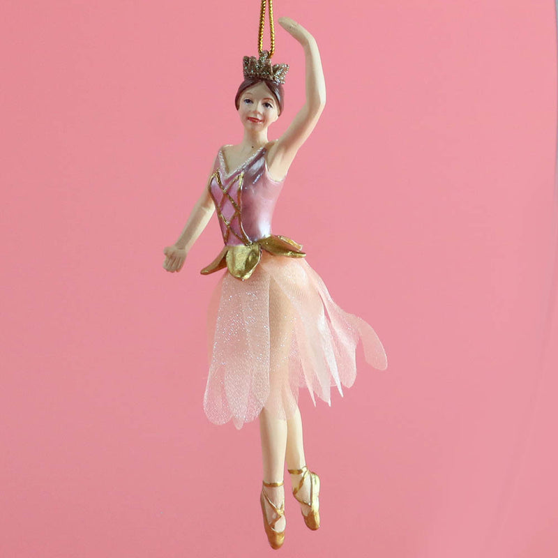 Rose Gold Ballerina with Fabric Tutu Resin Ornament 4 inch - Nutcracker Ballet Gifts