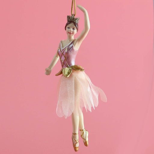 Rose Gold Ballerina with Fabric Tutu Resin Ornament 4 inch - Nutcracker Ballet Gifts