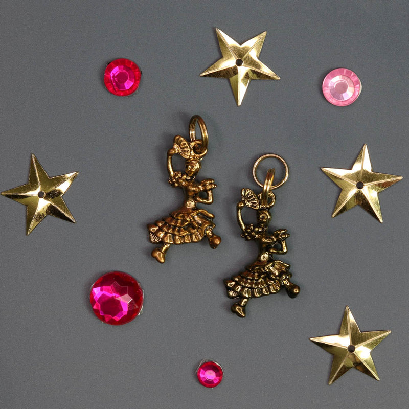 Spanish Chocolate Dancer with Fan Charm in Silver or Gold for Bracelet - Nutcracker Ballet Gifts