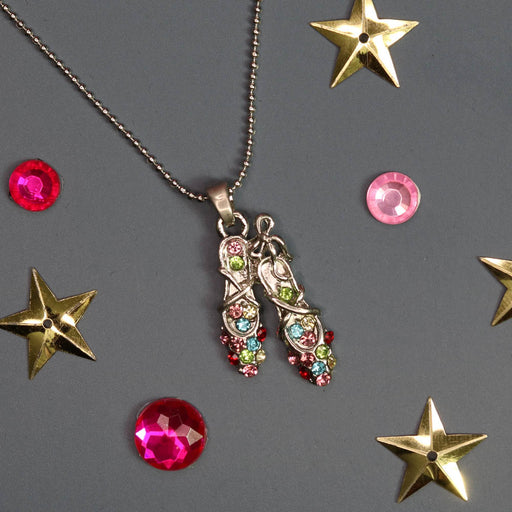 Silver Ballet Slippers with Multi Colored Rhinestones Necklace - Nutcracker Ballet Gifts