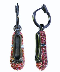 Silver Ballet Slippers and Pink Rhinestone Earrings - Nutcracker Ballet Gifts