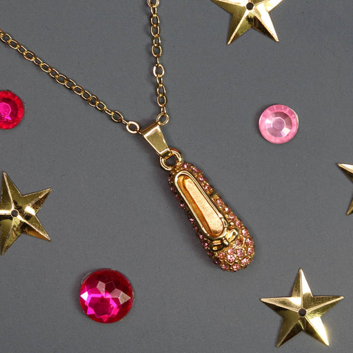 Gold Ballet Slipper Pendant with Pink Rhinestones Necklace - Nutcracker Ballet Gifts