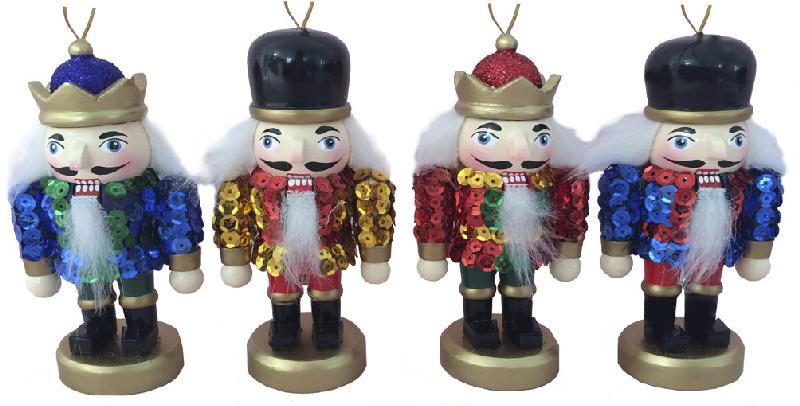 Stubby Sequin Nutcracker Ornament Set of 4 in 4 inch - Nutcracker Ballet Gifts